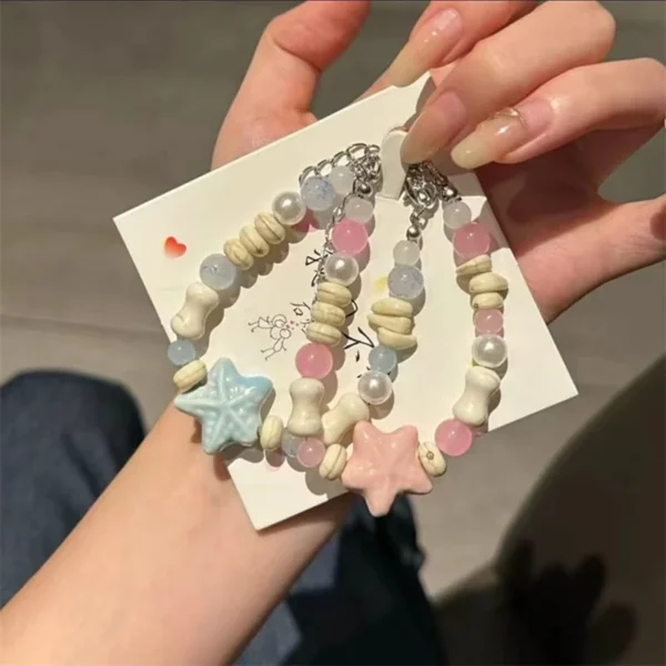 Blue Pink Shell Starfish Beaded Bracelet (2 pcs)