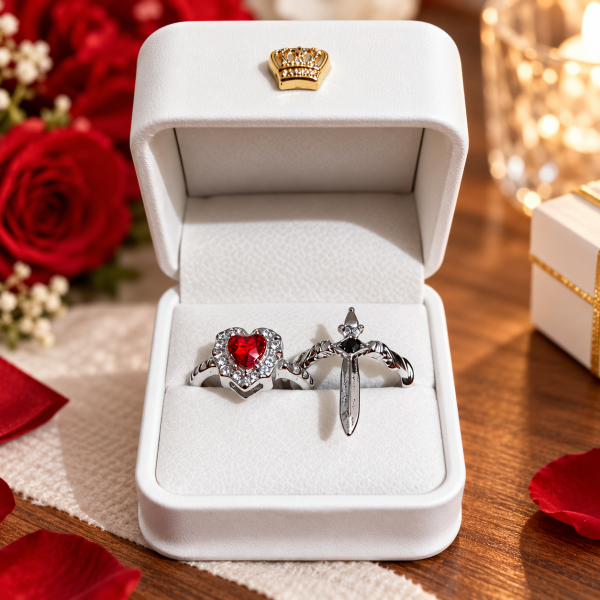 Couple Love Heart & Sword Ring Set | Premium Couple Ring